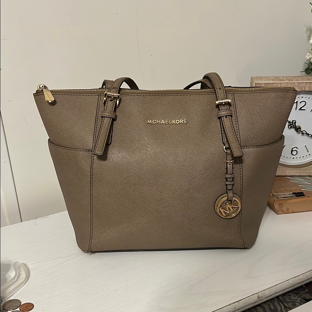 Michael Kors Taupe Leather Tote Bag